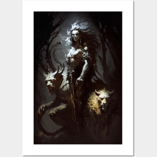 Warrior Portrait Fantasy Painting Dark Character Wild Spirit Epic Posters and Art